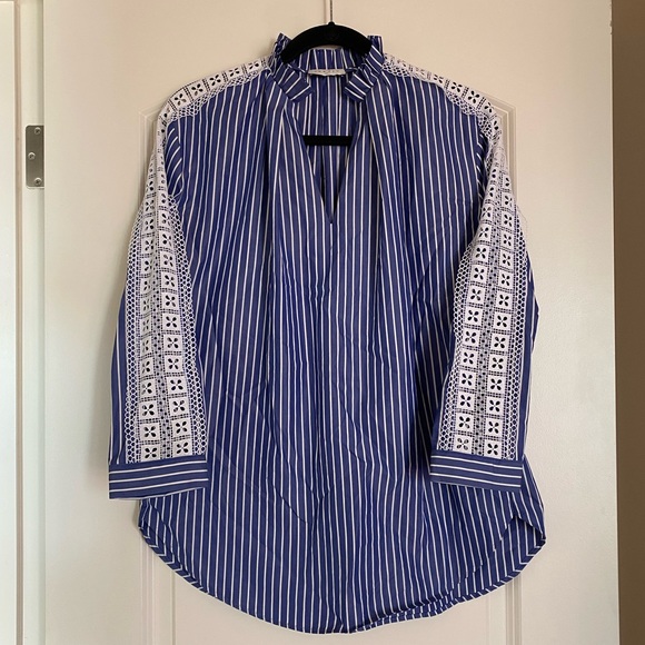 Sandro Tops - Sandro Paris Daniela Blue Pinstripe Stripe Top Blouse Tunic NWOT Size 0 XS